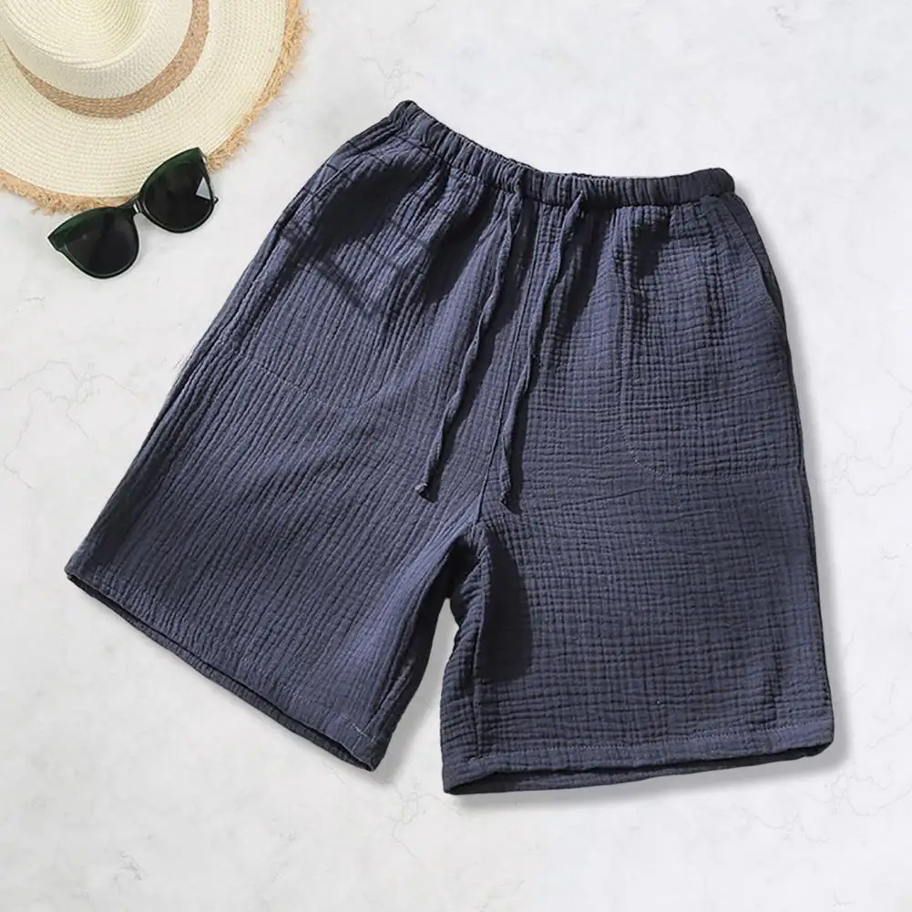 Mid-rise Elastic Waistband Drawstring Pockets Sleeping Shorts Men Summer Casual Short Pajama Shorts Homewear