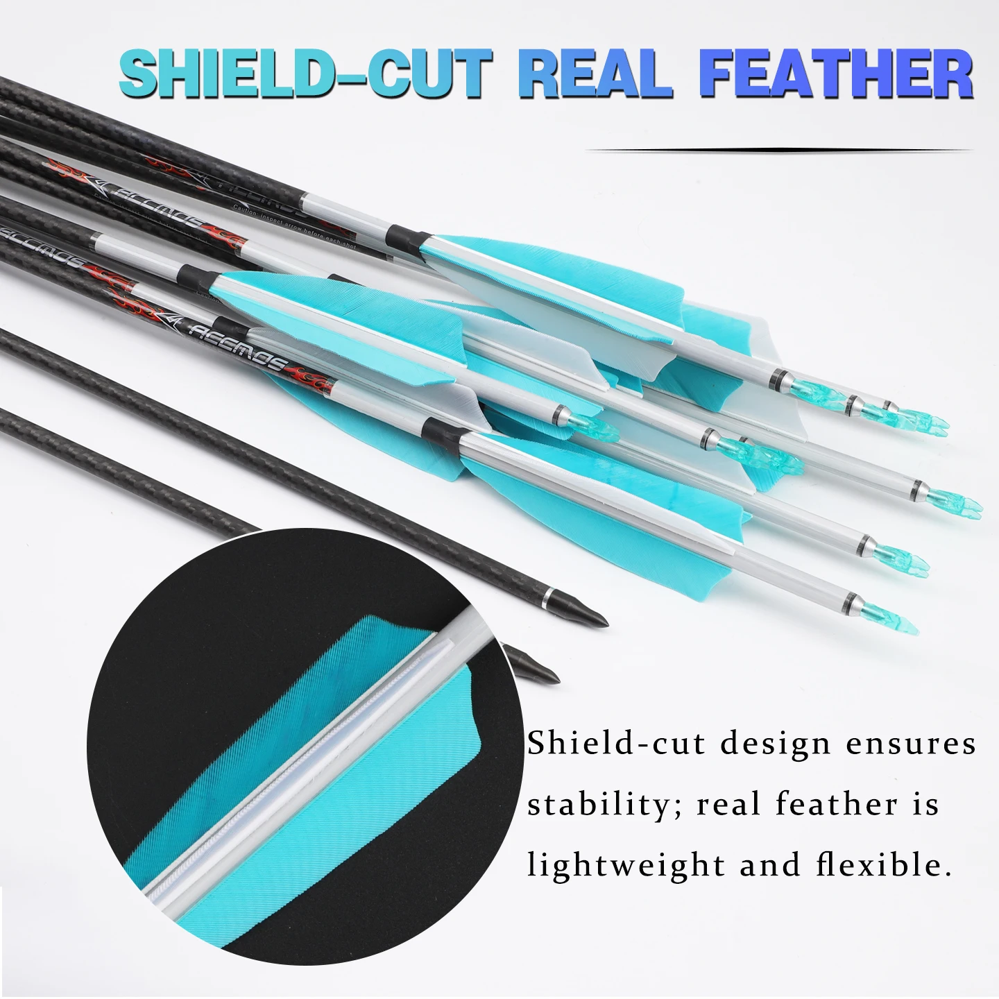 

ACCMOS ID 6.2 3K Carbon Arrows, 4in Shiel Feather Archery Arrows with Replaceable Tips for Compound Recurve Bow Target Shooting