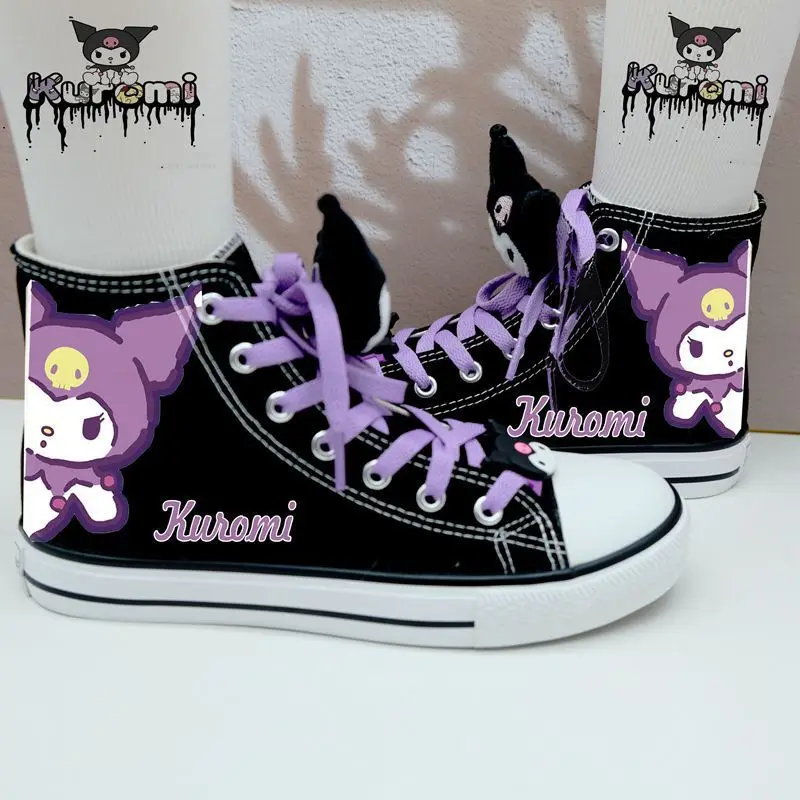 

Cartoon Kuromi Kawaii Shoes Anime Melody Students High Top Canvas Shoes Female Casual Flat Sneakers Women Shoes