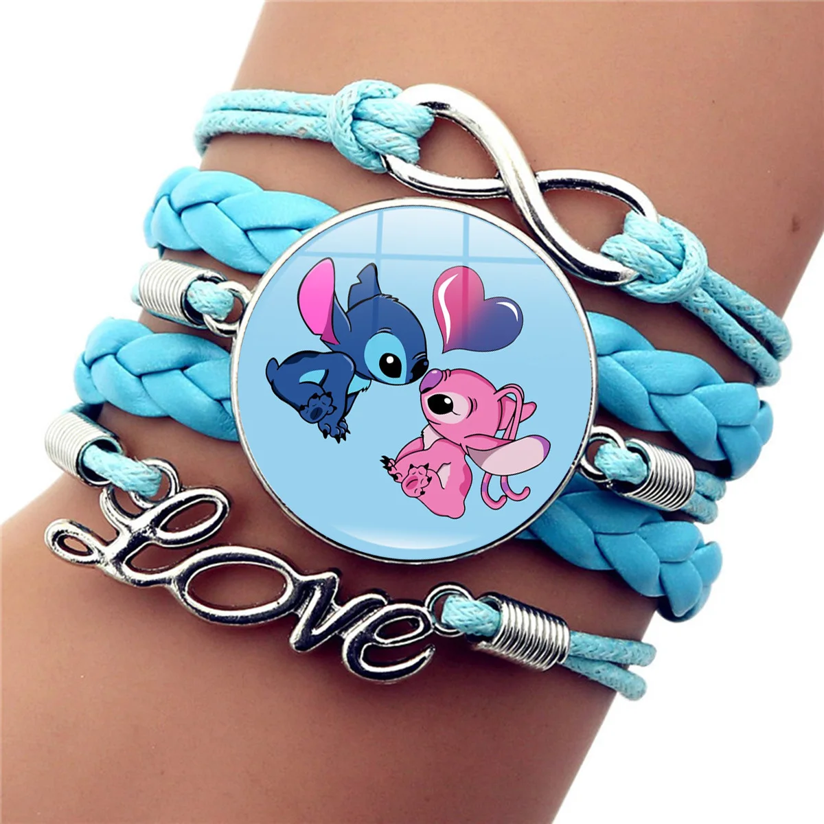 Disney Stitch Leather Bracelet Braided Rope Chain Handmade Bracelets Ornament for Kids Friends Adjustable Jewelry Accessories