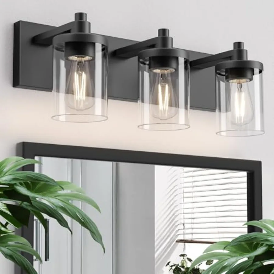

Bathroom Vanity Light, Matte Vanity Fixture Clear Glass Shade, in Modern＆Farmhous Vanity s, Bathroom Light Fixtures Over Mirror