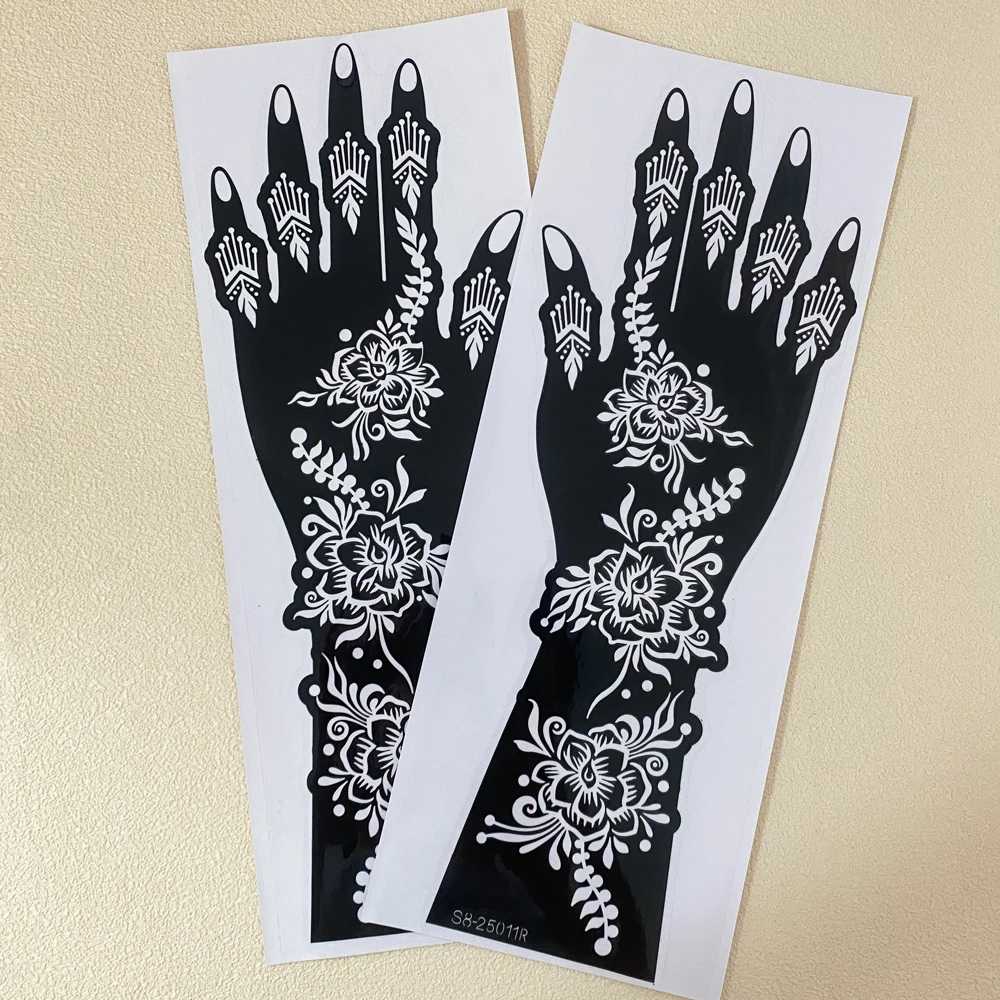 2 Stück Henna-Schablonen für Handblumen-Tattoos, Vorlagen für Frauen, Henna-Tattoo-Schablonen, Mehndi-Malwerkzeuge für Festival-Körperkunst – Detail 3