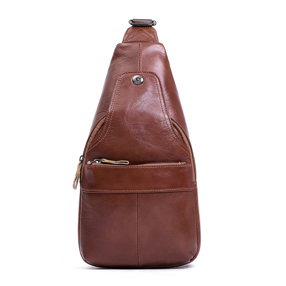 Genuine Leather Man’s Chest Bag Vintage Sling Shoulder Messenger Casual Ipad Crossbody Travel s for Male 2024