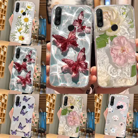 For Huawei P30 P20 Pro Mate 20 P40 Lite 10 Plus Y6S Y7 Honor 9X 10 Lite 4G Pink Rose Flower Butterfly Phone CaseClear TPU Cover
