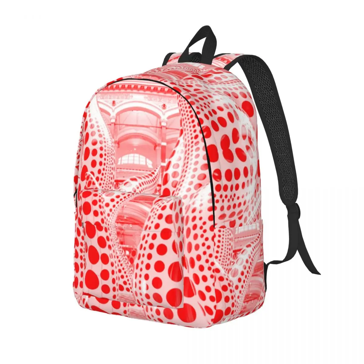 Red Minimalis Backpack Middle High College School Student Yayoi Kusama Polka Bookbag Teens Daypack Outdoor