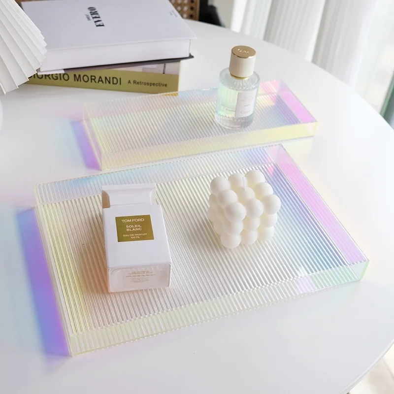 

Acrylic Tray Iridescent Makeup Tray Acrylic Bathroom Tray Lucite Tray Holographic Decor Tray Rainbow Tray