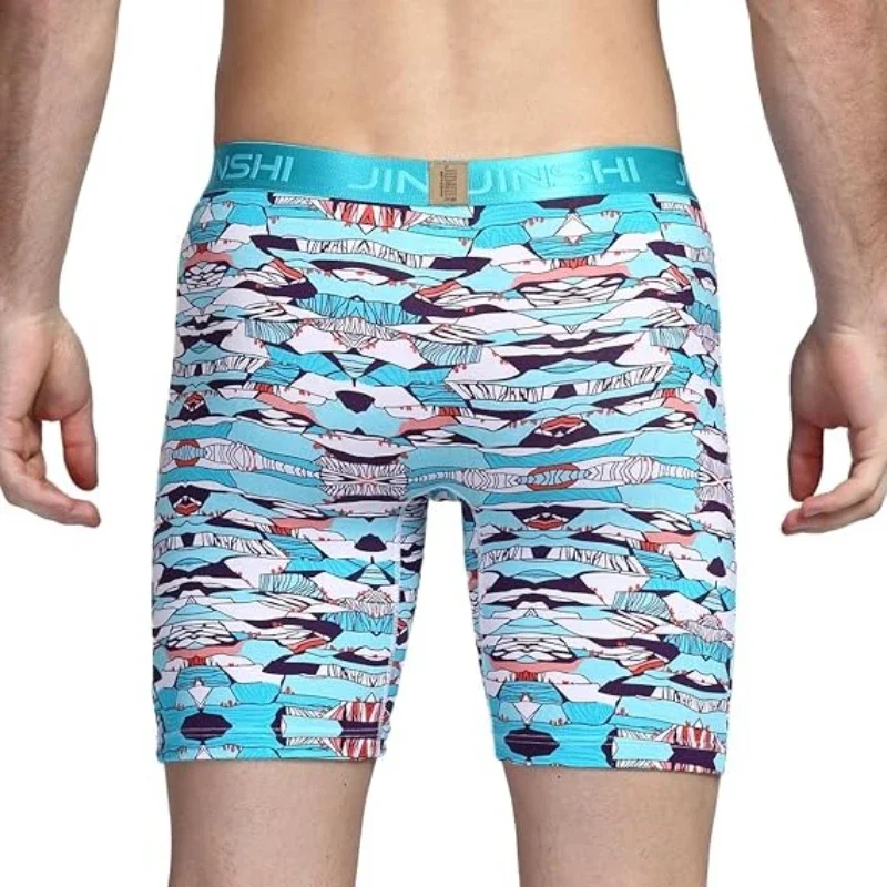 Jinshi Men's Comfortable Soft Long Boxer Briefs Printing Bamboo Big And Tall Underwear Fashion Underwear For Men