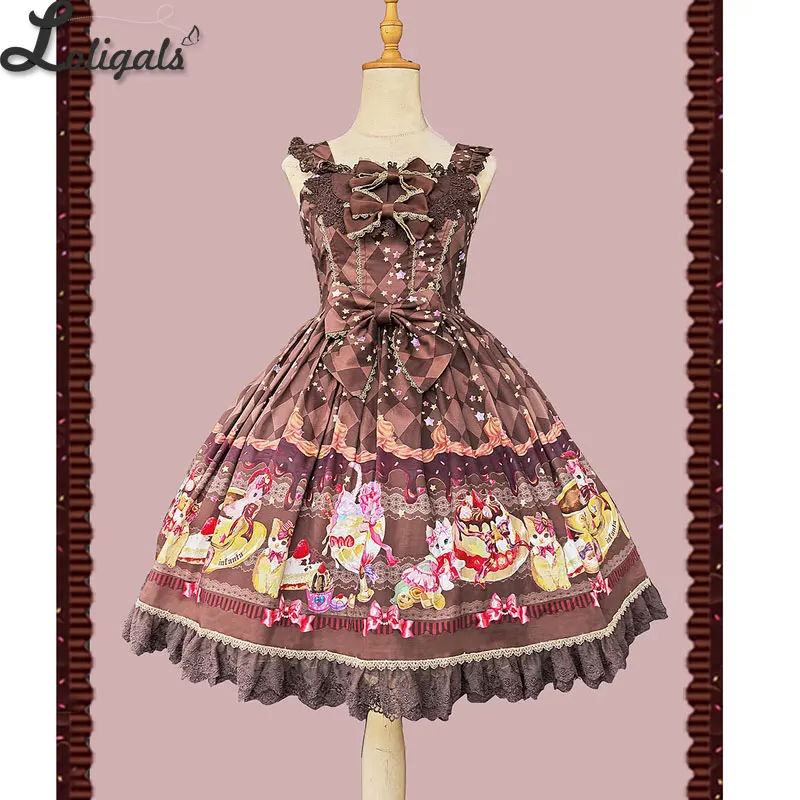 Süßes bedrucktes Lolita JSK Kleid, ärmelloses Partykleid ~ Creamy Meow von Infanta