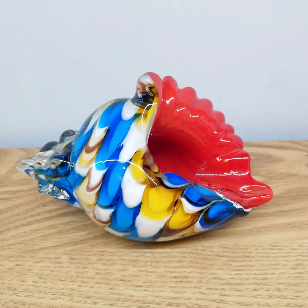 Glass Hand Blown Seashell Conch Figurine Sculpture Crystal Fish Tank Table Decor Ocean Multicolor Nautical Decor