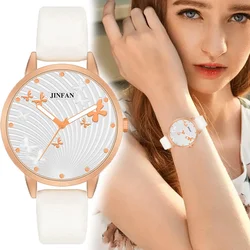 Elegante diseño de mariposa Simple diseño Dial relojes de mujer moda de lujo reloj de vestir Casual mujer reloj de cuero de cuarzo