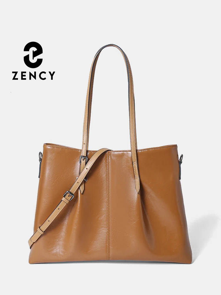 

Zency женская коричневая сумка-тоут из натуральной кожи с верхней ручкой для работы, большие дизайнерские сумки через плечо для пригородных поездок