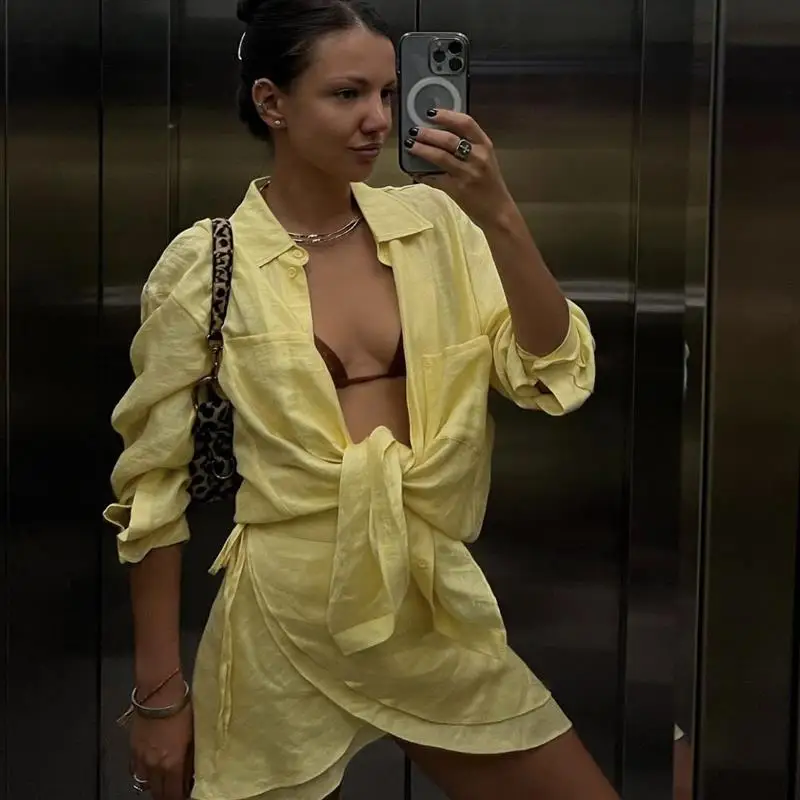 

Beach Vaion Dr Swimwear Cover up ter Ne Long Sve irt Set Женская ор Юбка Outfit Spring Faion
