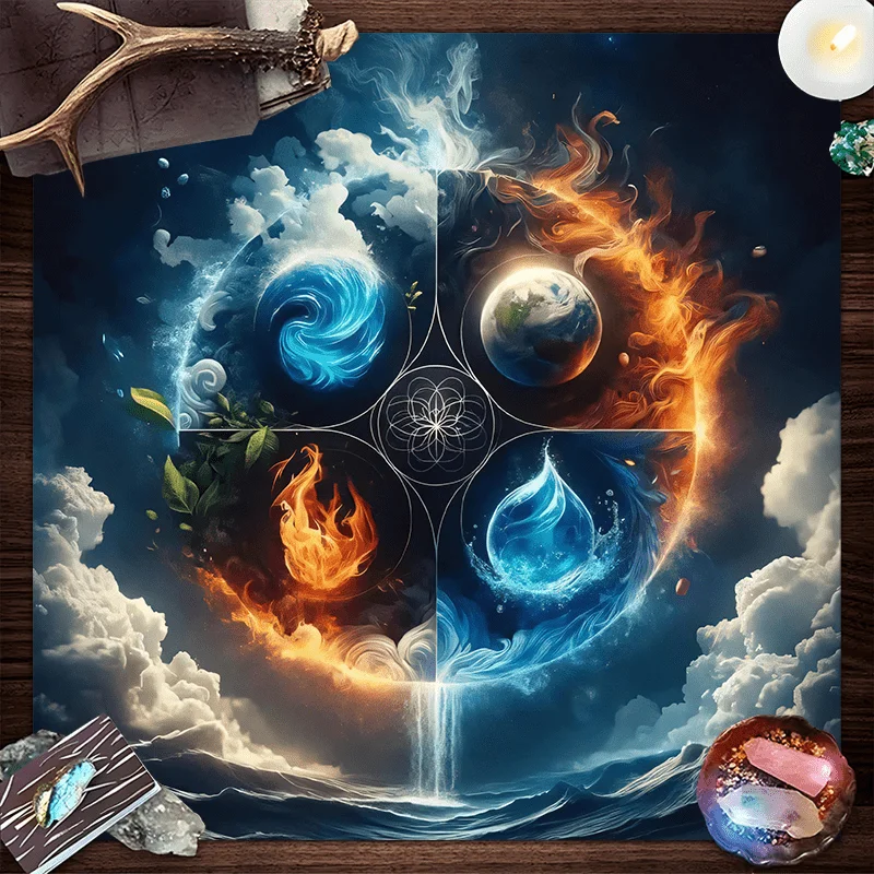 VIKAMA Heaven Earth Fire Water Vapor Ceremony Tarot Card Altar Cloth Reading Witchcraft Meditation Mat