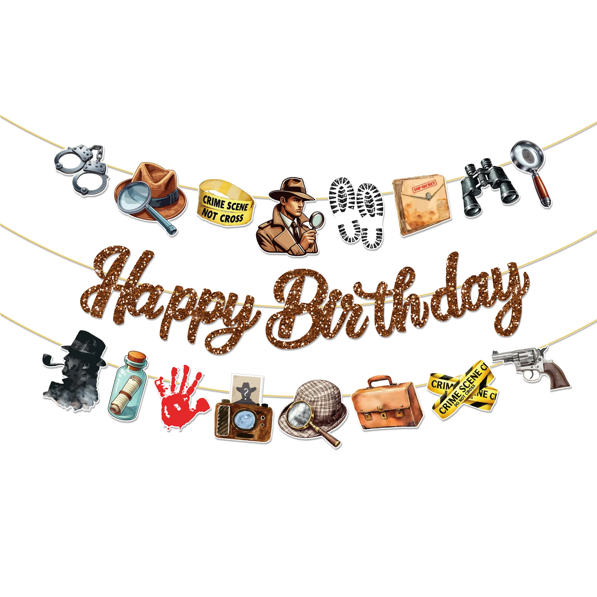 20pcs Smart Detective Themed Birthday Banner Streamers Wall Hanging Buntings For Festival Birthday Decoration Party Supplies