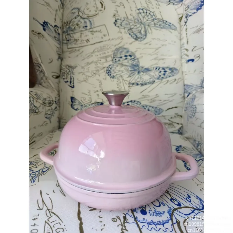 24cm Enamel Cast Iron Pot Flat Bottom Bread Baking Pan Seafood Pot for Oven Gas Electric Stove