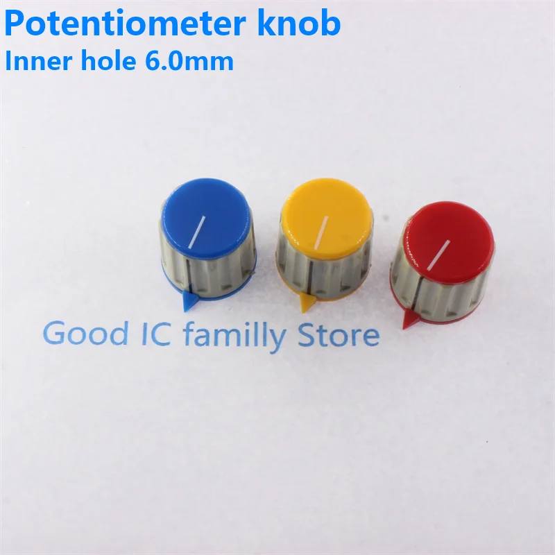 

Ebonite arrow potentiometer knob WTH118 RV24 copper core inner hole KN115-6.0 red yellow blue KN21 square and round scale plate