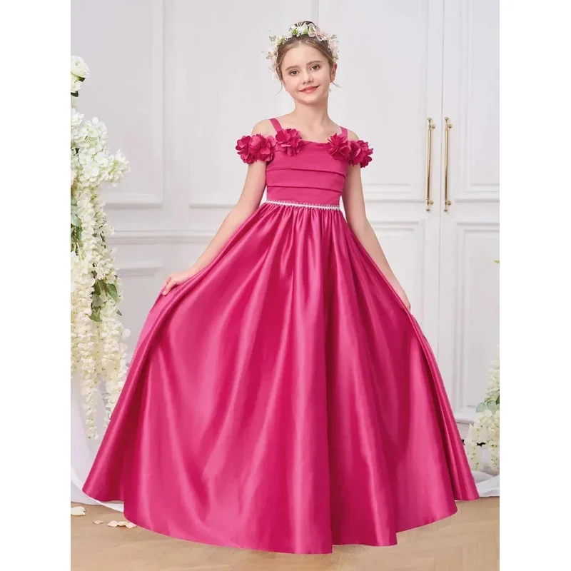 

COSda@Summer 3D Flower Bridesmaids Girls Dress Elegant Wedding Princess Prom Gown Birthday Party Dresses Girl Pageant Evening Co