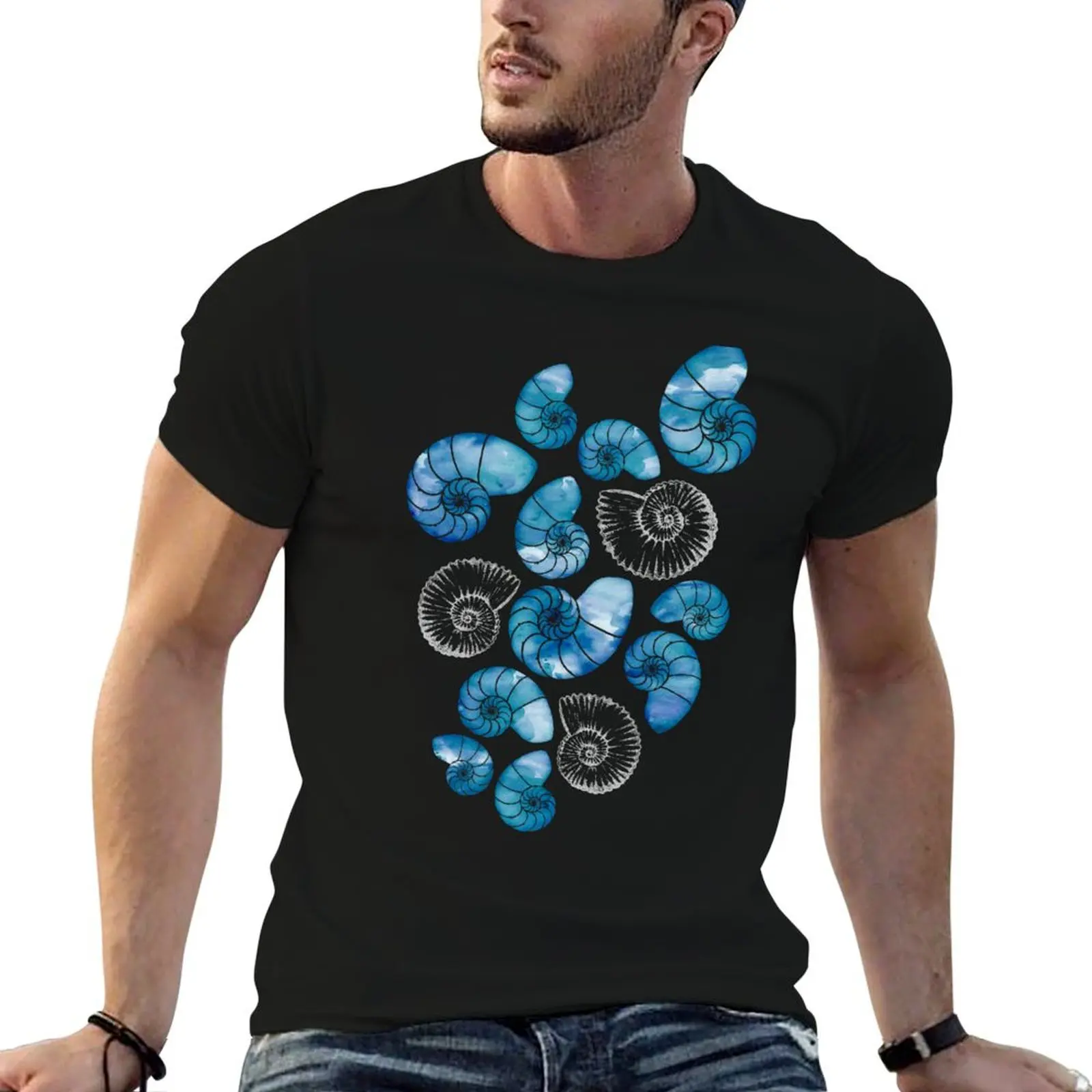 

Nautilus fossils in sapphire blue T-Shirt anime t shirts oversize man t shirts graphic man t shirt heavy cotton T-shirt