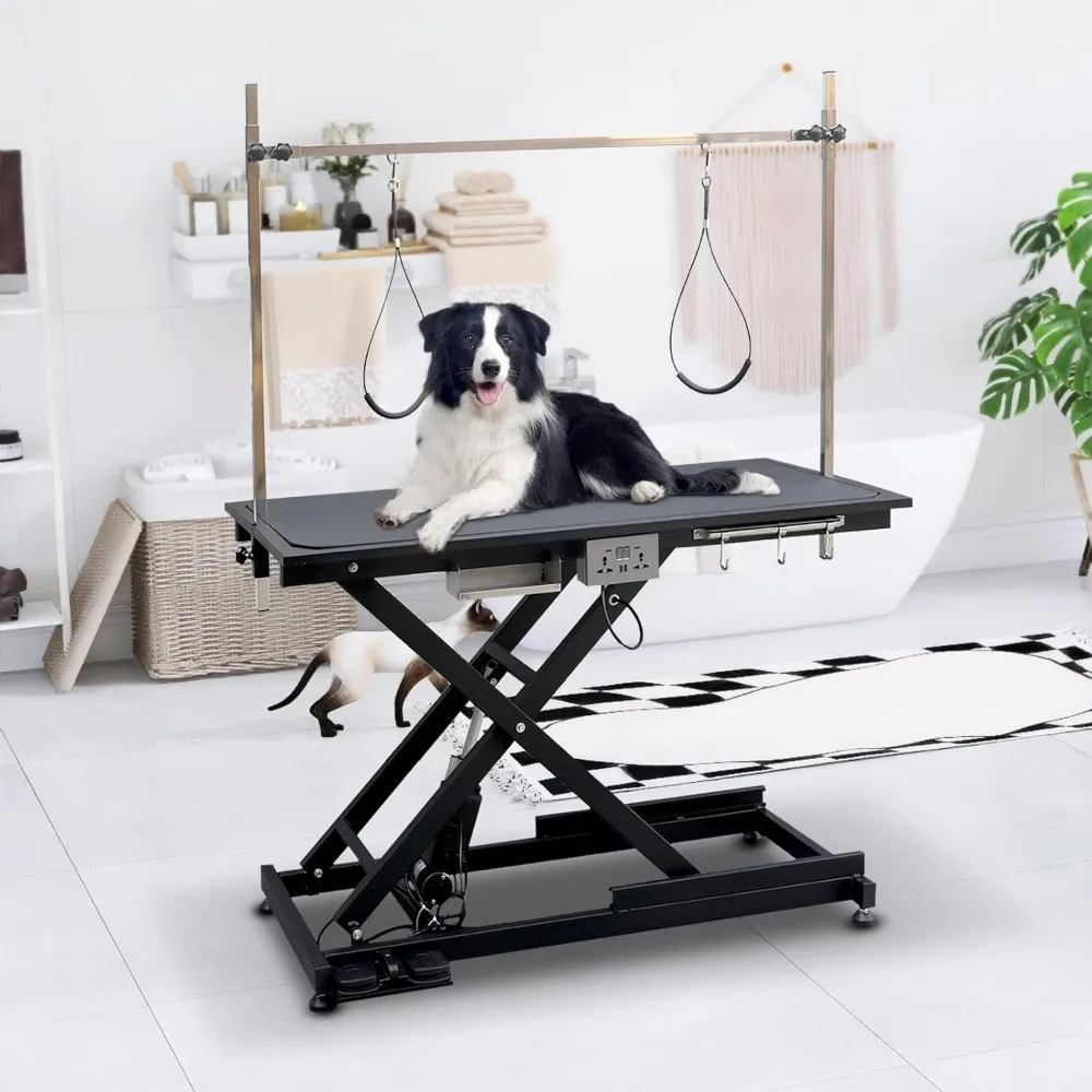 

49.6” Pet Dog Grooming Table Adjustable Professional Trimming Table with Arms,Noose for Large Cat Shower Table, Maximum Capacity
