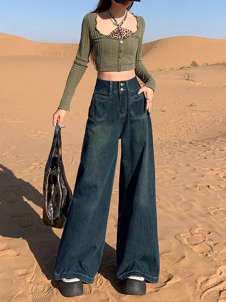 

Широкие брюки без карманов, женские зимние плюшевые брюки на флисовой подкладке Altgoth, вельветовая подкладка из шерпа, пуговицы, высокоуличный трикотаж, свободный OL