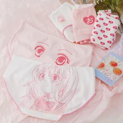 Cute Cartoon Printing Women Underwear Pure Cotton Anti-Bacterial Breathable Mid-Waist Anime Lolita Fashion Briefs Wholesale