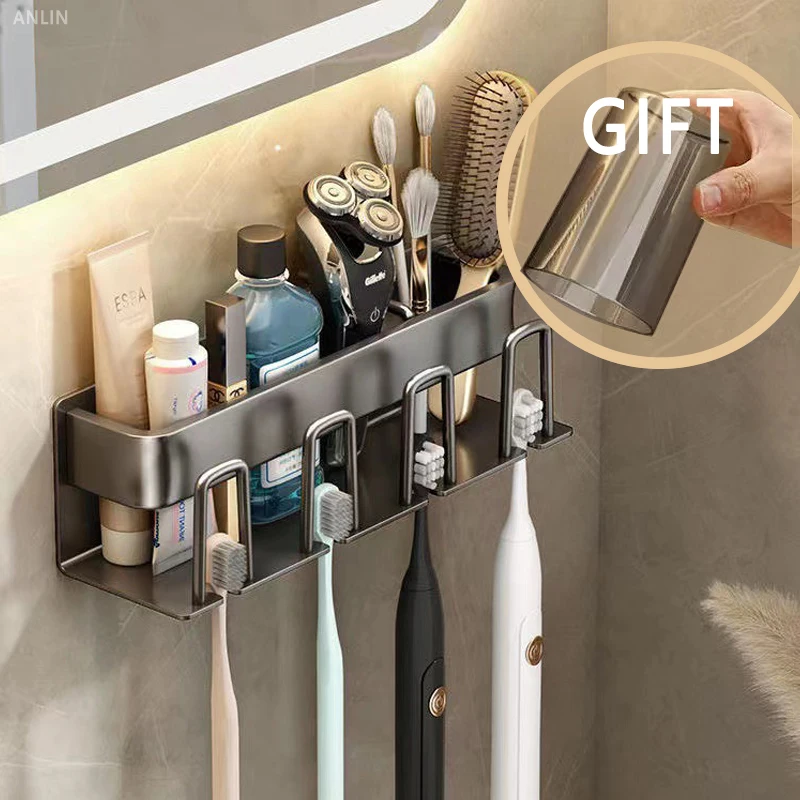 Toothbrush Shelf No Punching Wall Mounted Space Aluminum Antirust Electric Toothbrush Cosmetics Shelf Toilet Bathroom Accessorie