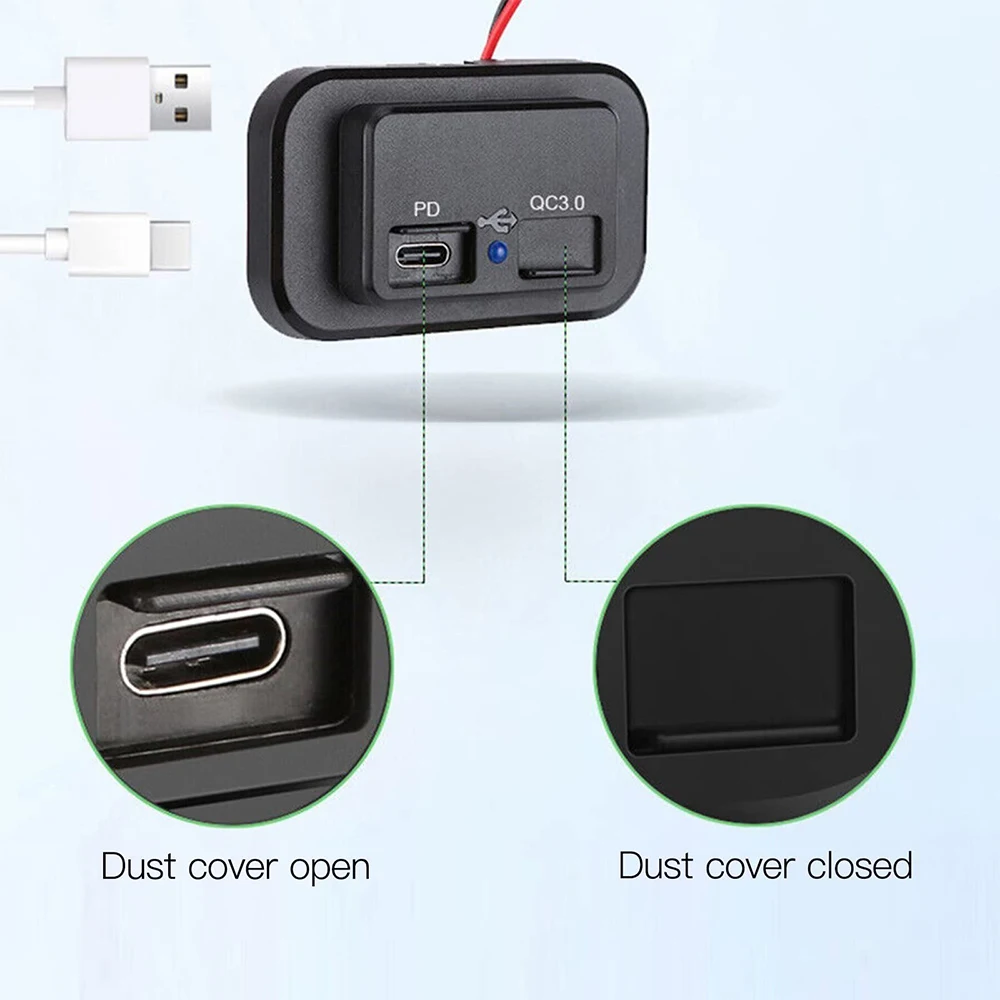 PD QC3.0 مقبس شاحن السيارة شحن سريع 12 فولت/24 فولت للدراجات النارية السيارات شاحنة ATV RV حافلة المزدوج USB محول الطاقة منفذ مصباح ليد