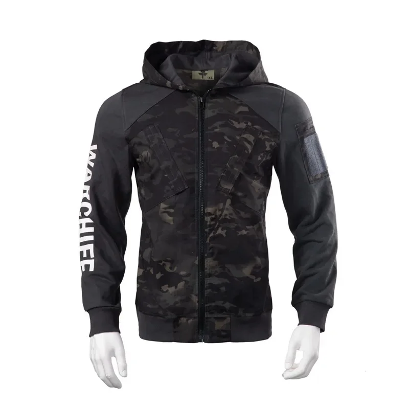 Spring Men Tactical Training Hooded Splice Sweater Army Outdoor Camping Hiking Trekking Loose Coat Male Fishing Hunting Jackets