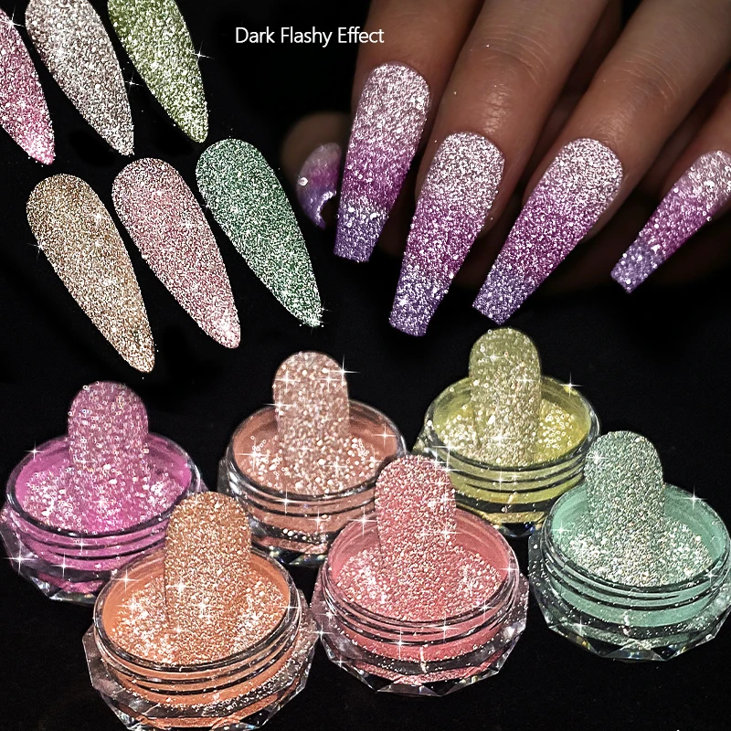 1Box Reflective Thermal Nail Powder Glitter Color Change Shinning Crystal Rhinestone Sequin Pigment UV Gel Polish Decoration DIY