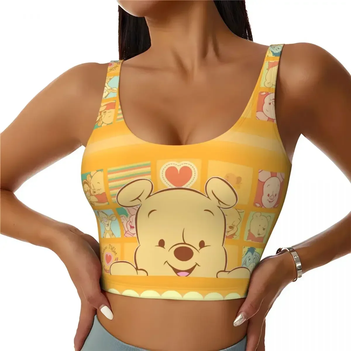 

Custom Winnie Pooh Cute High Impact Sports Bras for Women Seamless Workout Yoga Crop Tank Tops