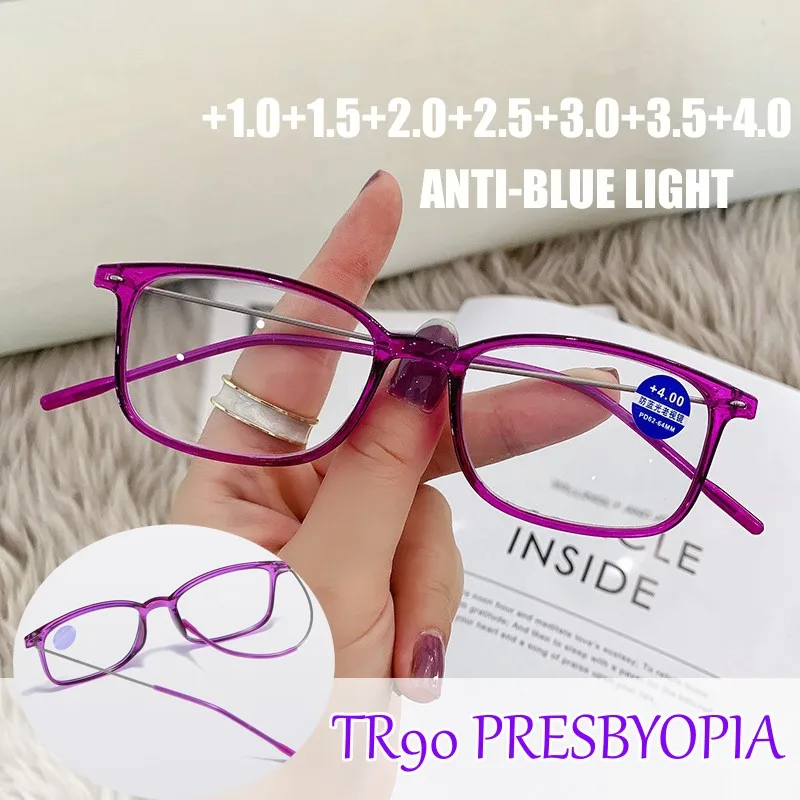 

Unisex Fashion Square Reading Glasses Laides Anti-blue TR90 Frame Eyeglasses Vintage Ultralight Presbyopia Eyewear with Diopter