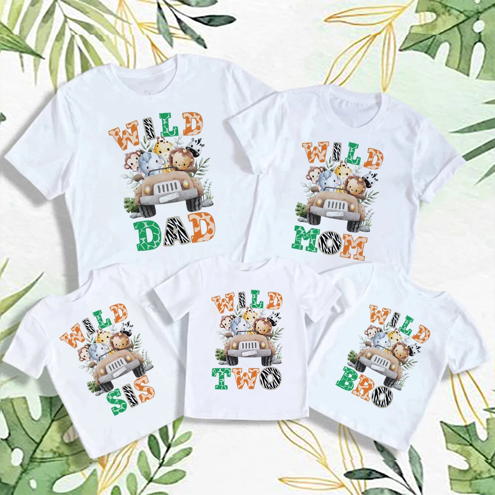 Wild One Animal Printed Family Matching Shirt Jungle Party Dad Mom Sis Bro Kids Look Outfit T-shirt Birthday Family Clothes Tops