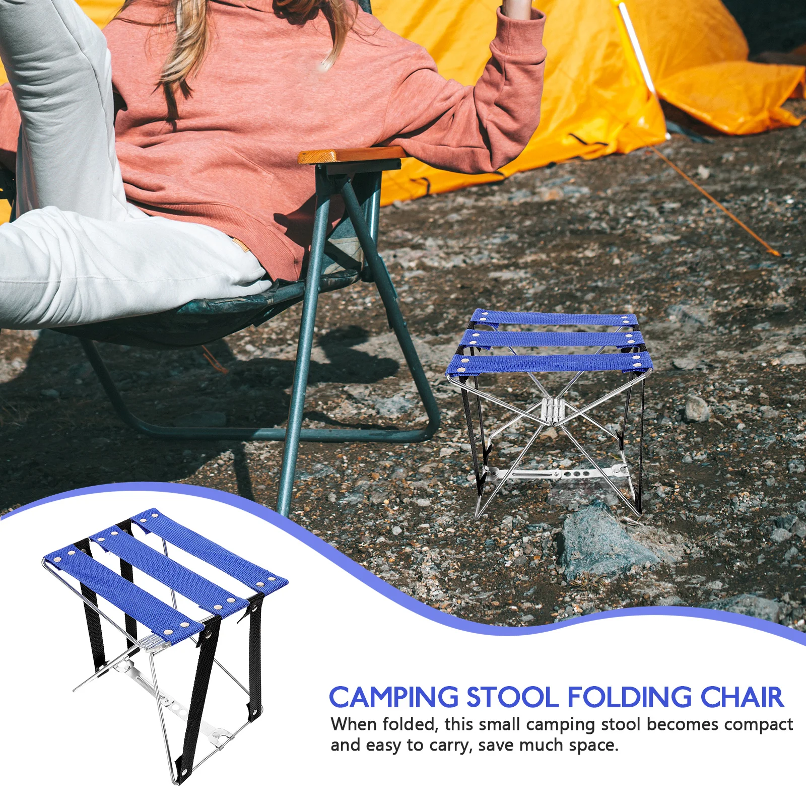 

Foldable Stool Portable Camping Chair Small Stools for Adults Travel Lightweight Compact Pedicure Outdoor Use MetalBracket