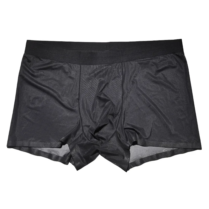 Ropa interior ultrafina para hombre, calzoncillos Boxer brillantes, calzoncillos sin costuras de seda helada, bragas con bolsa convexa en U, Boxer