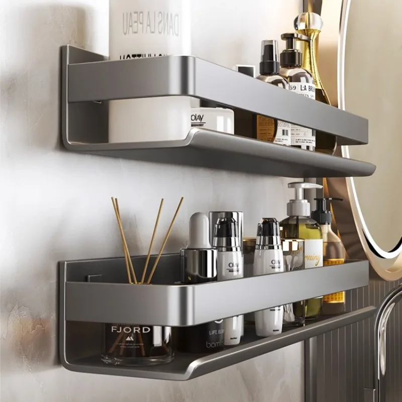 

Punch-Free Bathroom Storage Rack Stainless Steel Multi-Functional Washstand Organization Shelve Wall-Mounted Kitchen Spice Shelf