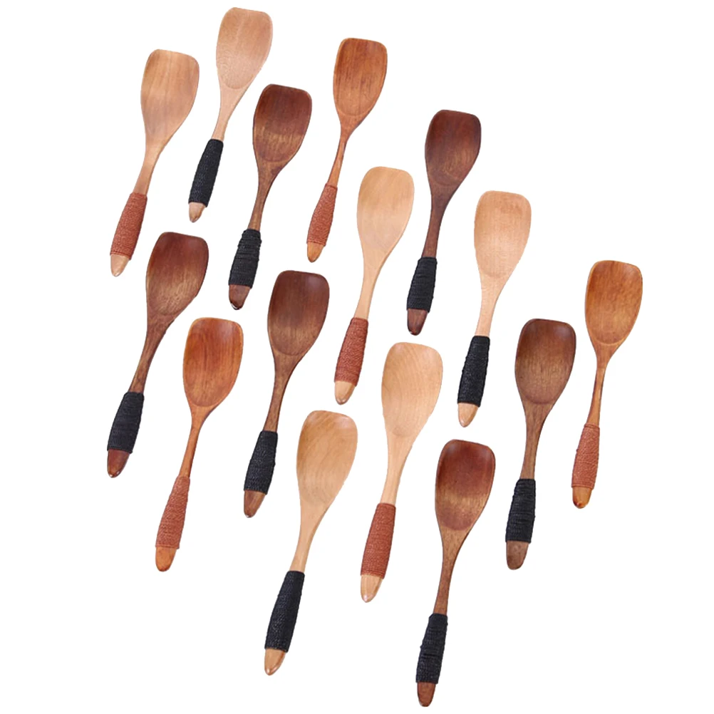 

4pcs Solid Wood Children Honey Seasoning Spoon Handmade Short Handle Sugar Scoop Compact Non-Slip Eco-Friendly Baby