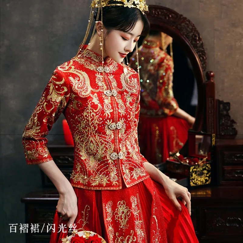 

New Chinese-style wedding dress for brides gowns toasting and formal