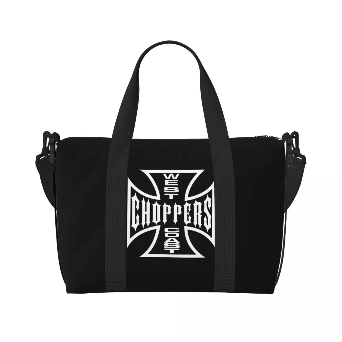 Custom West Coast Iron Cross Choppers Tote Bag Women Large Capacity Beach Gym Shoulder Travel Bag