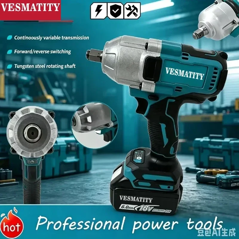 Cordless Impact 500N.M Electric Wrench, Cordless High Power Shock Absorber for Car Repair For Makita 18/20V Battery Pin