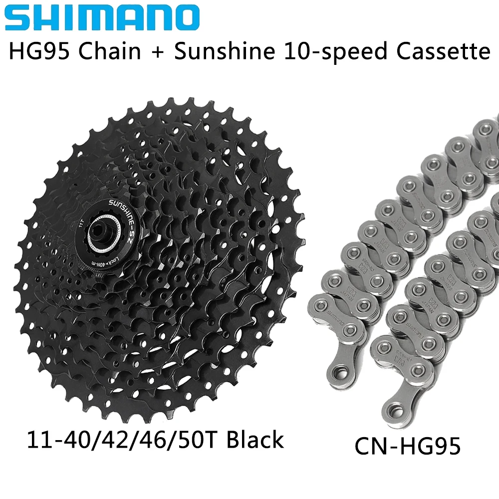 SHIMANO CN-HG95 10 Speed 116L Bike Chain Sunshine 40T 42T 46T 50T Black Cassette Sprocket for Mountain Bike Original Parts