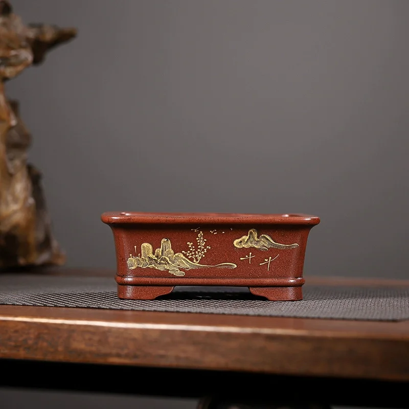 

Round Angle Rectangle Bonsai Pot, Chinese Painting Vase, Cubicles, Desk, Home Table, Garden Decoration, Purple Sand