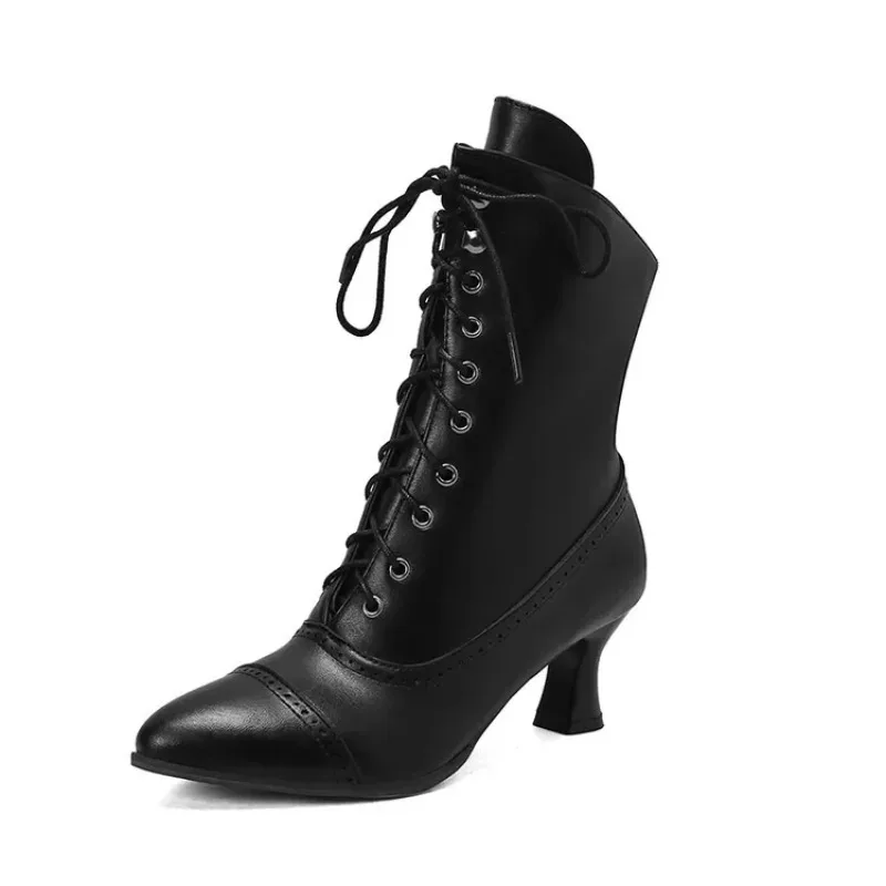 

Fashion European American Style Women Boots High Quality Leather Ankle Boots Temperament Pointed High Heel Boots for Women Botas