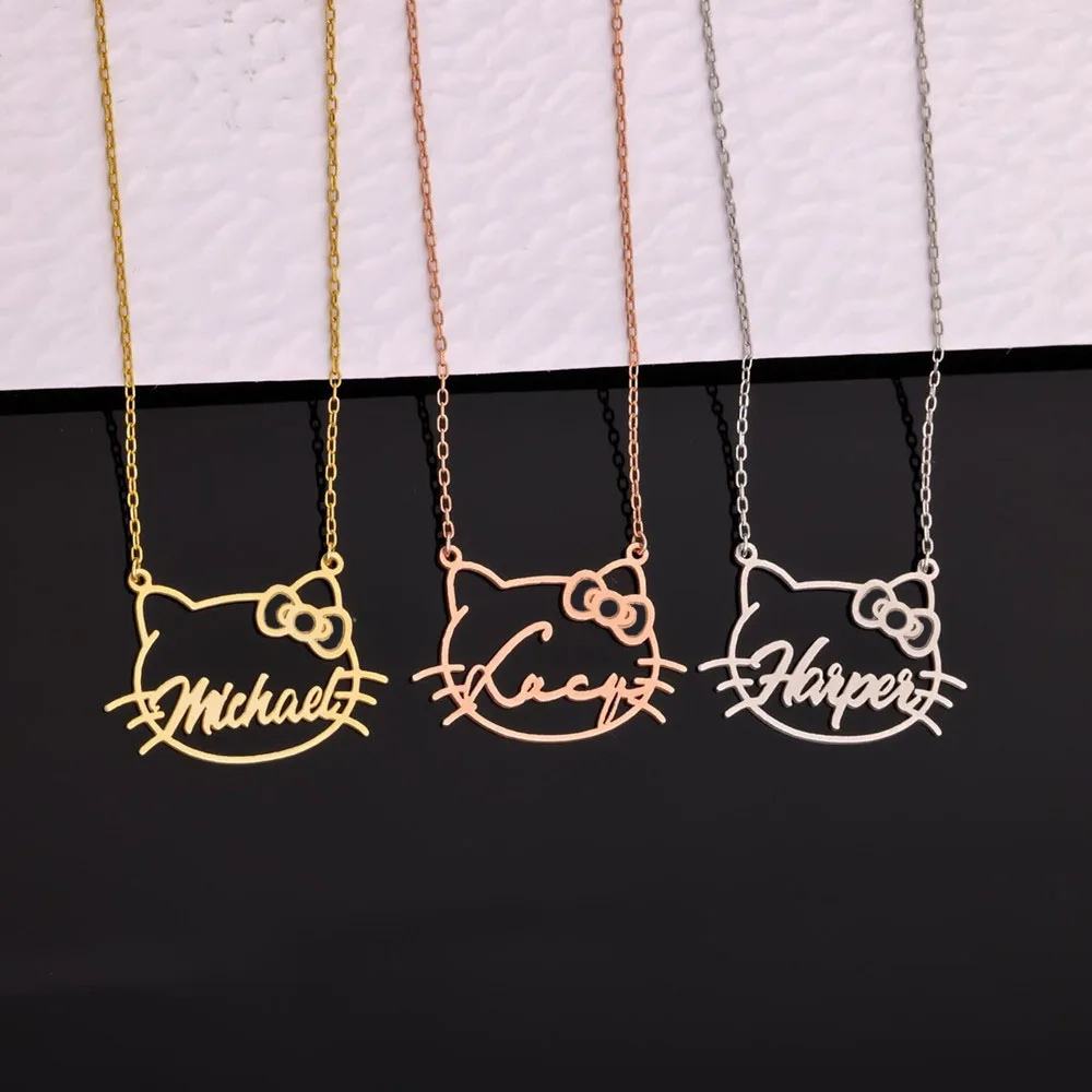 

Custom Cat Head Necklace Gold Plated Stainless Steel Jewelry Customized Necklaces For Women Girls Personalized Gifts