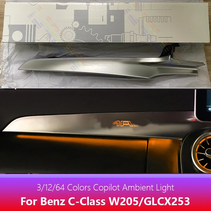 For Mercedes BenZ 2014-2020 W205 X253 Car LED Lights 3/64 Color RGB Front passenger ambient light Instrument panel ambient light