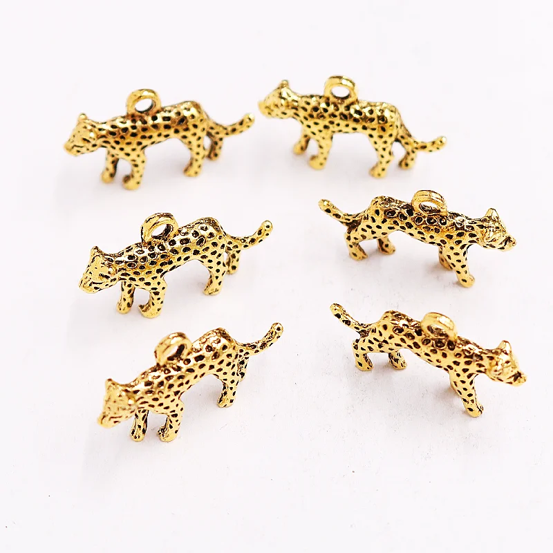 10pcs Antique Gold Color 3D Beast Leopards Metal Pendant Retro Bracelet Accessories DIY Charms For Jewelry Crafts Making M1145