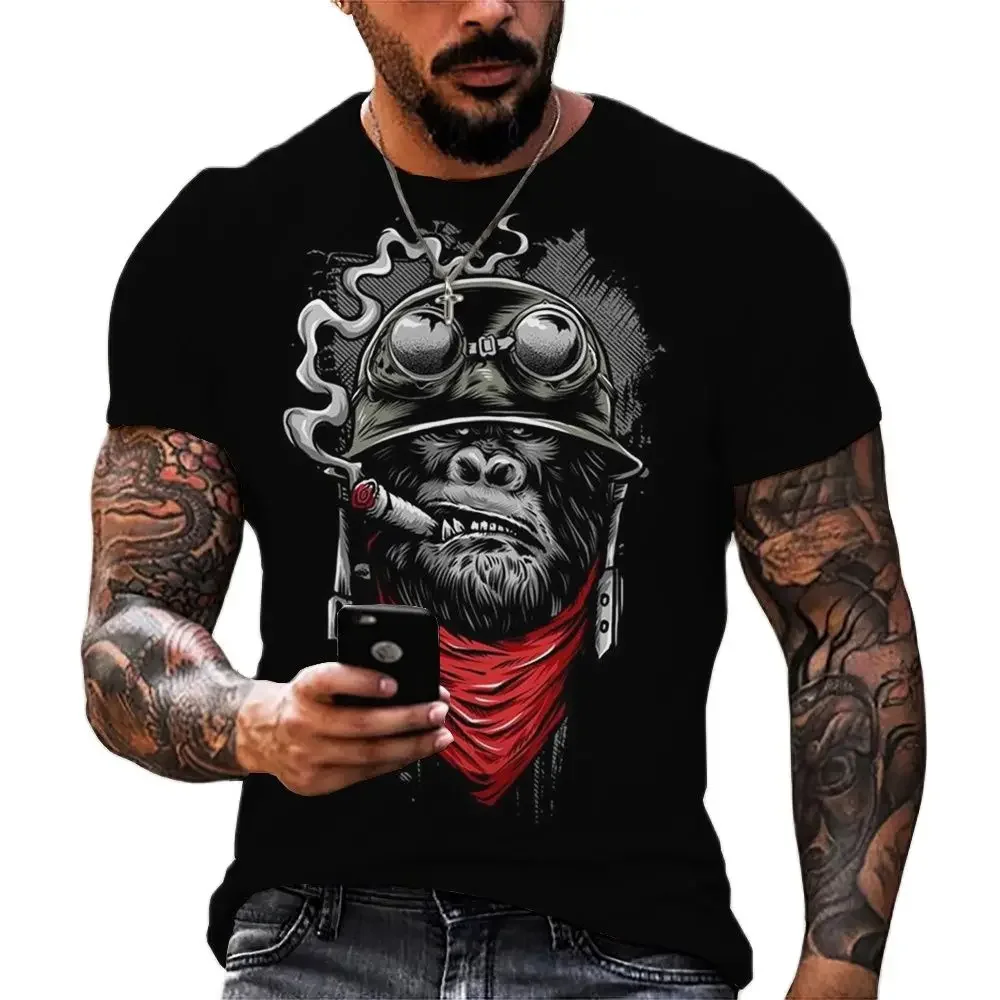 Violent Hip Hop Orangutan Head Breathable Casual Men's T-shirt 3D HD Printed Short Sleeve Shirt Comfortable Quick Dry O-neck Top