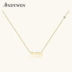 ANDYWEN 925 Sterling Silver Gold Letters Mama Pendant Letters Choker Necklace Long Chain Fine Jewelry Wedding Rock Punk Luxury
