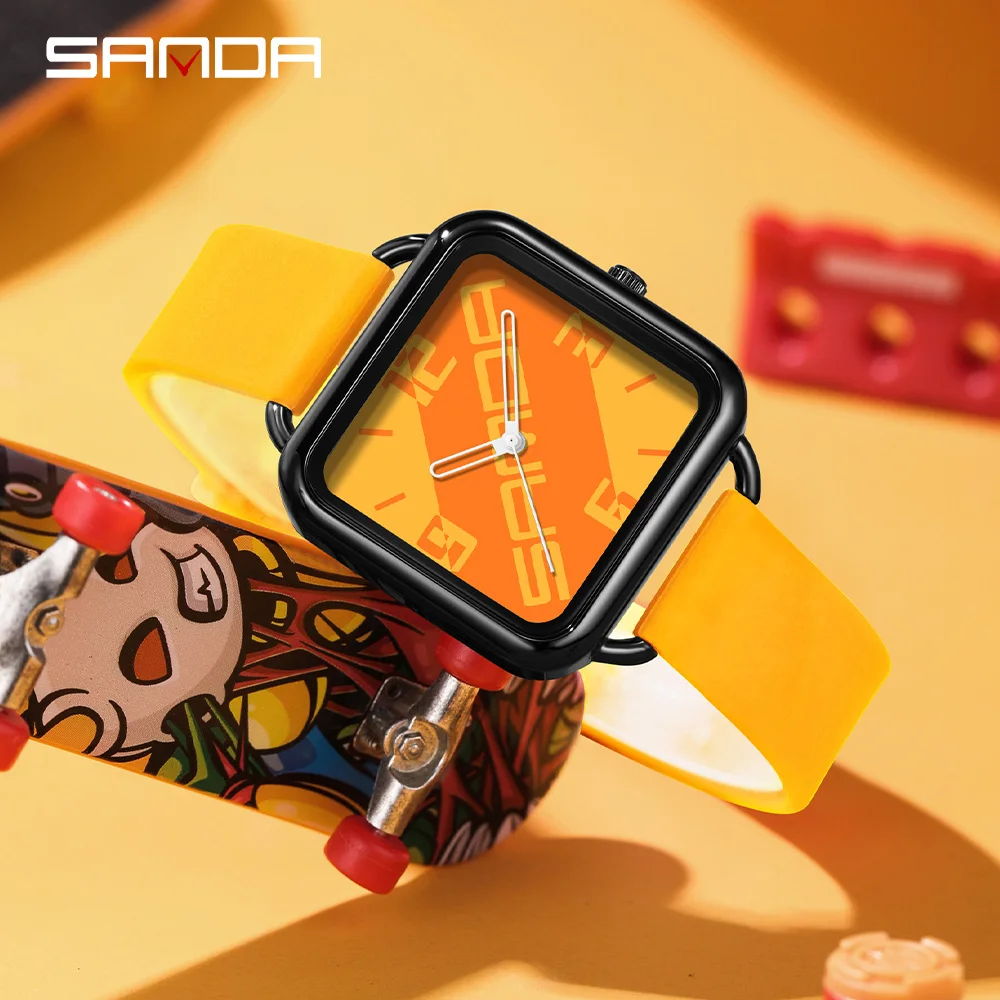 SANDA 3261 Student Quartz Watch Colorful Leisure Waterproof Creative Square Dial Fashion Men's and Women's Quartz Watch Gift