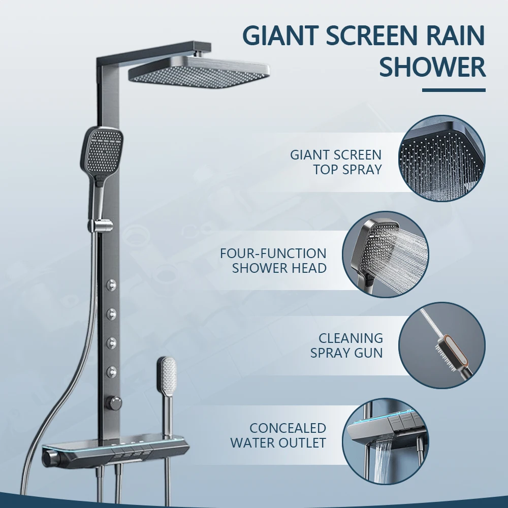 جميع ملحقات مجموعة الدش الرقمية ذات درجة الحرارة الثابتة المنزلية باللون الأبيض الحليبي والنحاس، نظام الدش Salle de bain