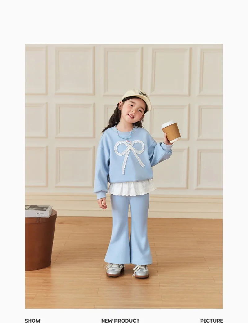 RAISE 2-8 Jahre Kinder Mädchen Zweiteiliges Outfit Herbst Kinder Mädchen Schleifen-Sweatshirt Trainingsanzüge 2026 Spitzenbesetzte Schlaghose Outfits – Detail 18
